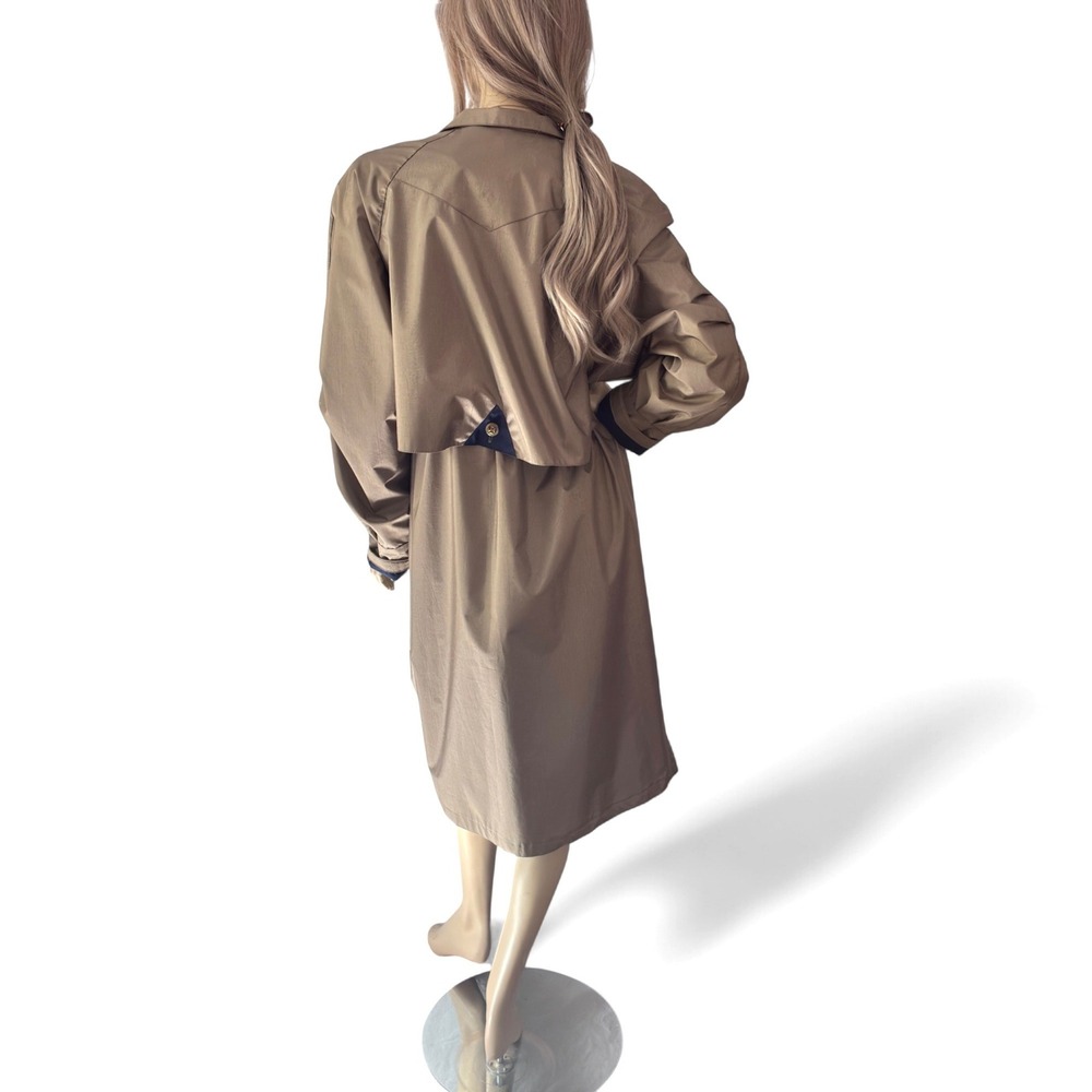 Vintage 80s‎ Taupe Trench Coat Duster Style Retro Femme Streetwear Dark Academia - Picture 6 of 9